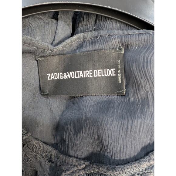 Zadig & Voltaire Deluxe Thuy Embroidered Sheer Blouse Black Size Medium - Picture 7 of 8